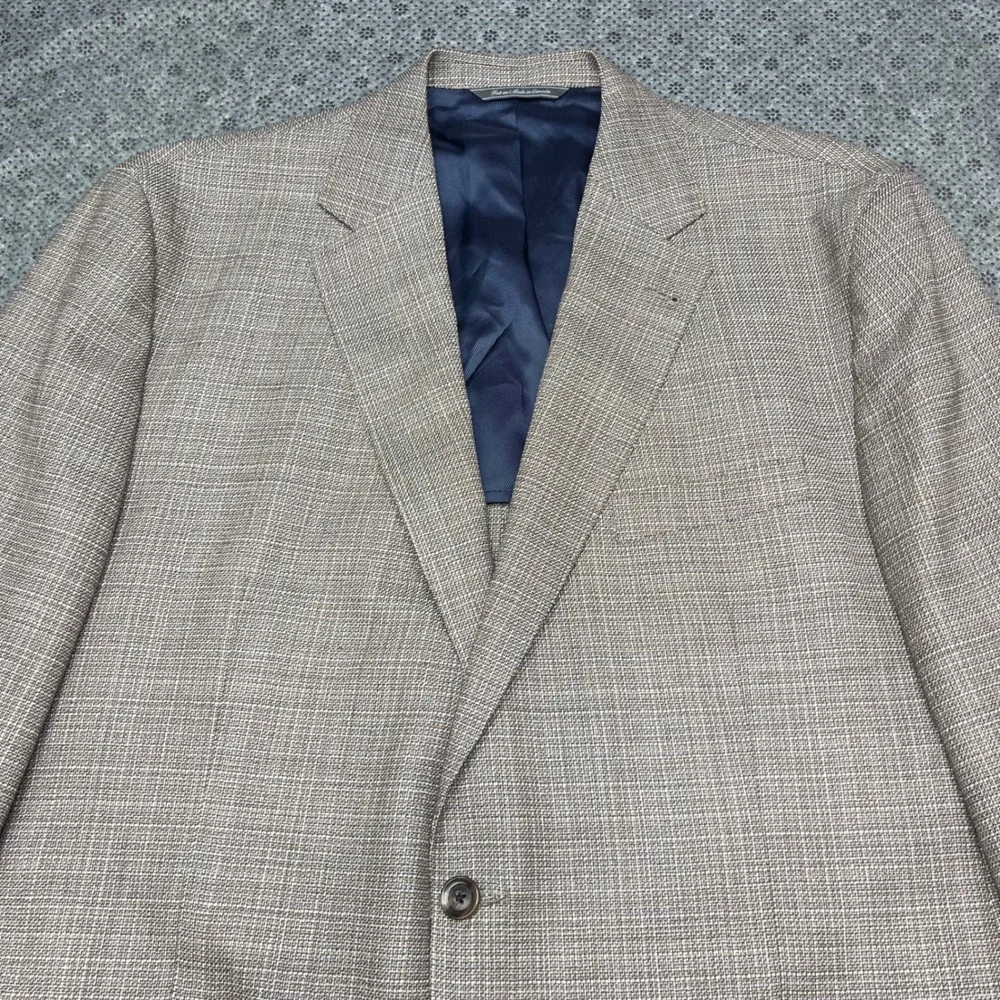 Jack Victor Elite Men 46R Blazer Tan Textured Wool Lightweight Summer Sport Coat